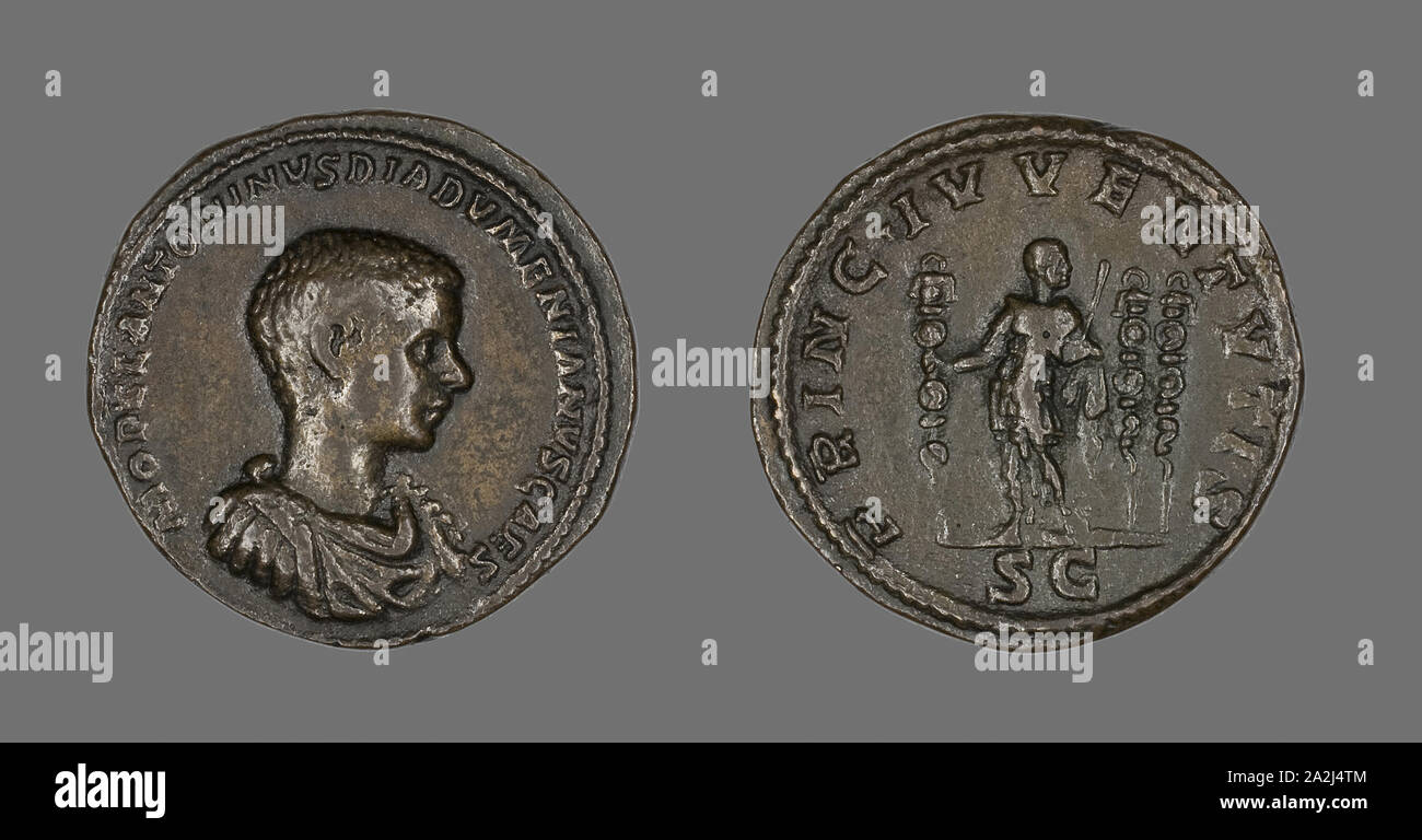 Coin Portraying Emperor Diadumenian, AD 208/217, Roman, Roman Empire, Bronze, Diam. 3.2 cm, 26.98 g Stock Photo
