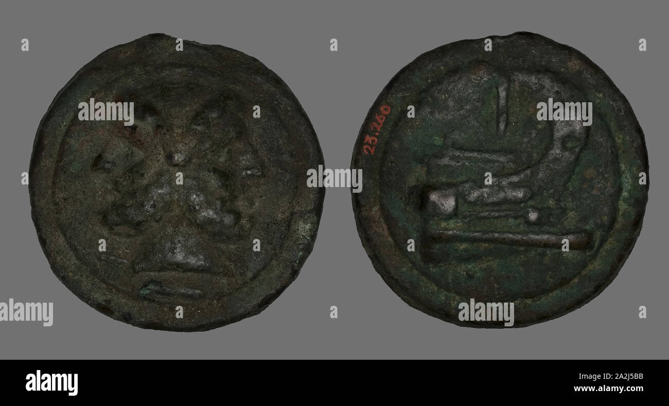 As (Coin) Depicting the God Janus, 225/217 BC, Roman, Roman Empire, Bronze, Diam. 6.6 cm, 262.47 g Stock Photo