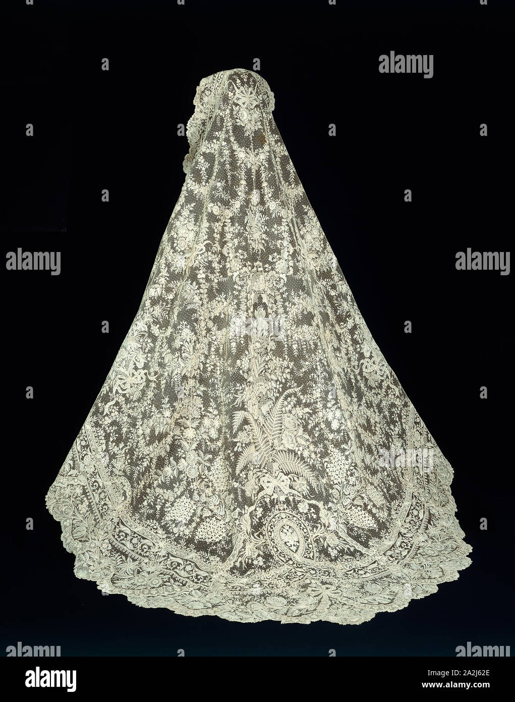 Veil with Russian Imperial Family Coat of Arms, 1875/1900, Belgium, Belgium, Cotton, needle lace of a type known as 'Point de Gaze Stock Photo