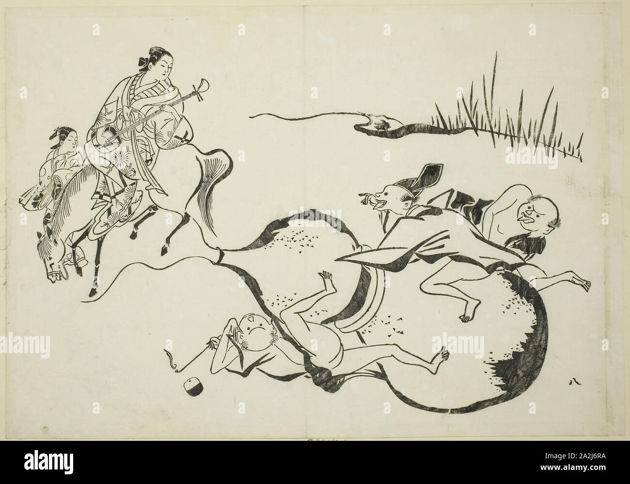 An Impossible Feat by Imaginary Men, no. 8 from a series of 12 prints, c. 1708, Okumura Masanobu, Japanese, 1686-1764, Japan, Woodblock print, oban, sumizuri-e, 26.6 x 38.2 cm Stock Photo