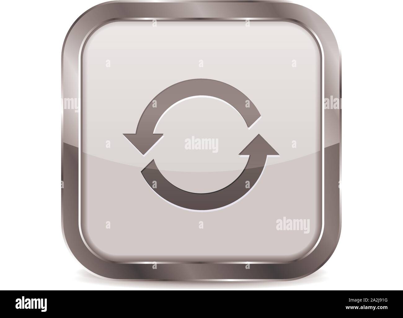 Web button Refresh. Square 3d icon with metal frame Stock Vector