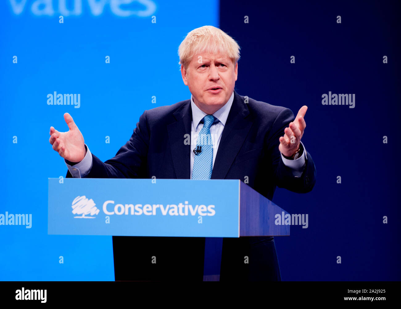 Prime Minister  Boris Johnson makes his leader's speech on the final day of the conference. 2 Oct 2019 Stock Photo