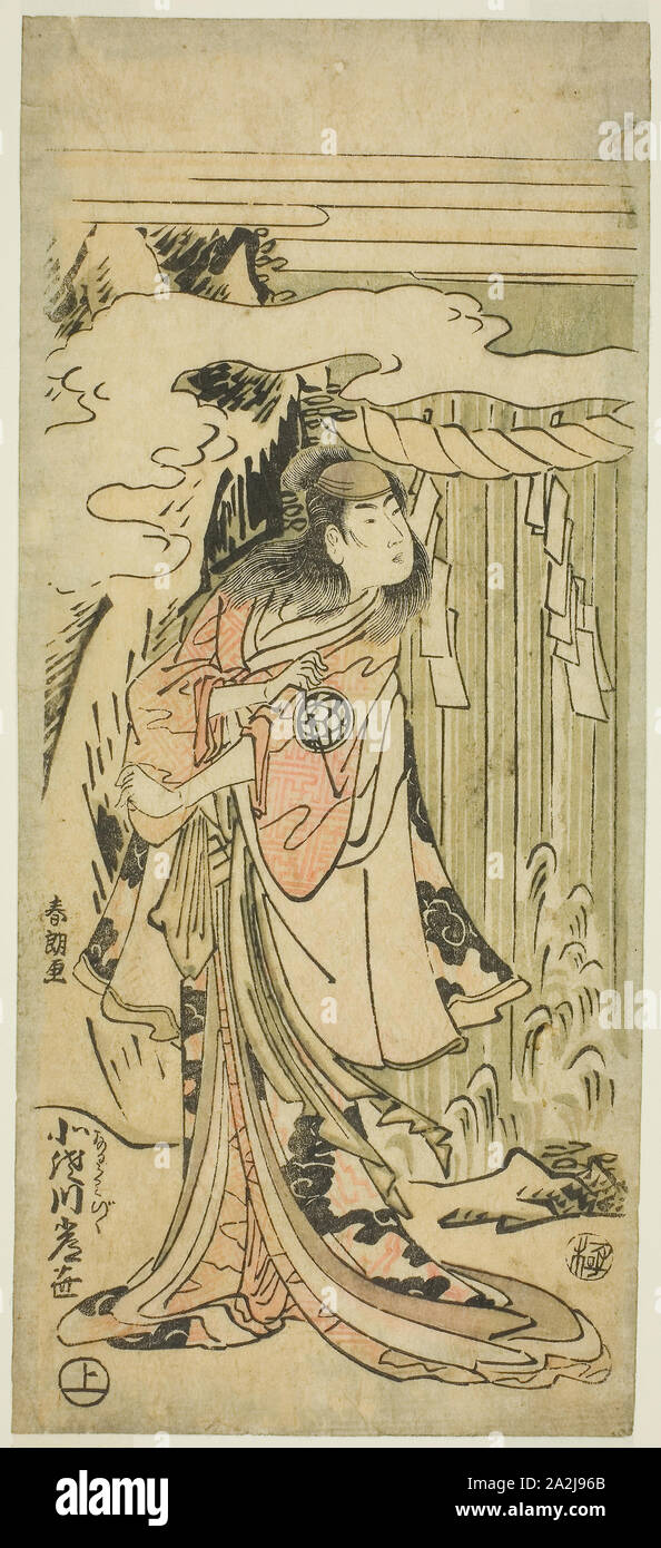 An Actor of Woman’s Roles, 1791, Katsushika Hokusai 葛飾 北斎, Japanese, 1760-1849, Japan, Color woodblock print, hosoban, 30.8 x 13.5 cm Stock Photo