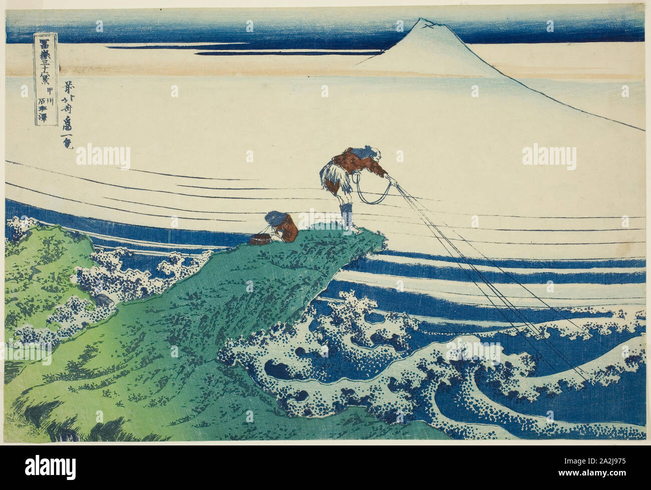 Kajikazawa in Kai Province (Koshu Kajikazawa), from the series Thirty-six Views of Mount Fuji (Fugaku sanjurokkei), c. 1830/33, Katsushika Hokusai 葛飾 北斎, Japanese, 1760-1849, Japan, Color woodblock print, oban, 10 1/8 x 14 7/16 in Stock Photo