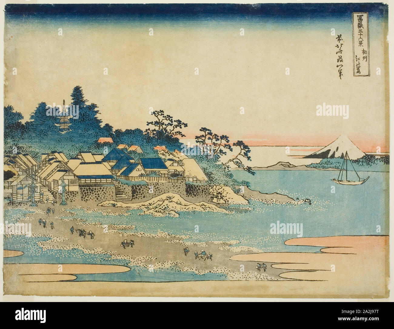 Enoshima in Sagami Province (Soshu Enoshima), from the series Thirty-six Views of Mount Fuji (Fugaku sanjurokkei), c. 1830/33, Katsushika Hokusai 葛飾 北斎, Japanese, 1760-1849, Japan, Color woodblock print, oban, 10 1/8 x 14 3/4 in Stock Photo