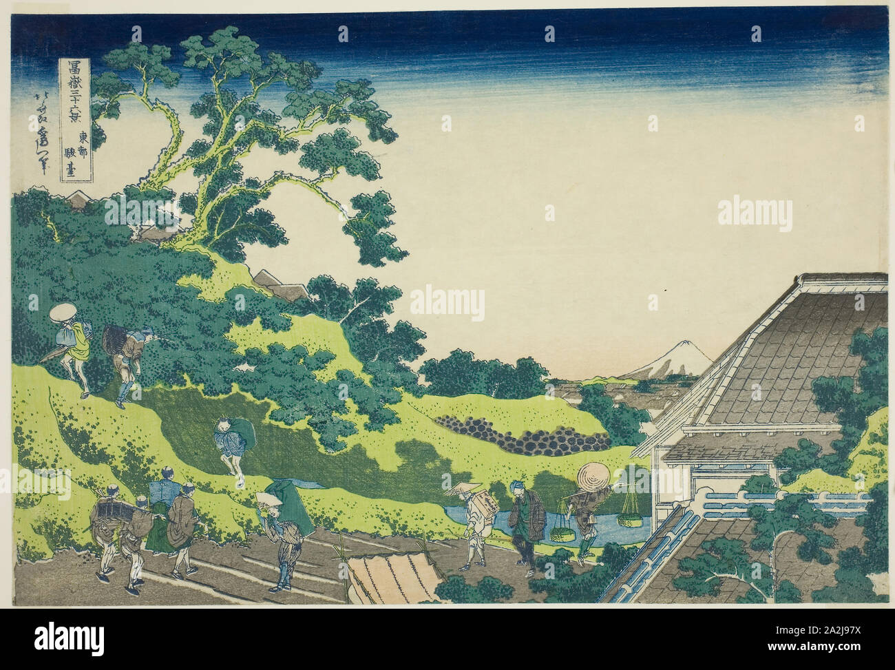 Surugadai in Edo (Toto surugadai), from the series Thirty-six Views of Mount Fuji (Fugaku sanjurokkei), c. 1830/33, Katsushika Hokusai 葛飾 北斎, Japanese, 1760-1849, Publisher: Hibino Yohachi, Japanese, unknown, Japan, Color woodblock print, oban, 25.9 x 37.5 cm (10 3/16 x 14 3/4 in Stock Photo