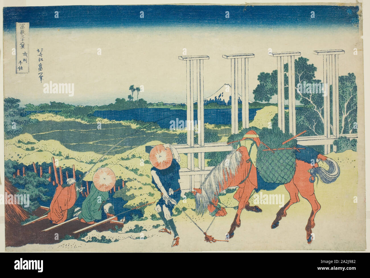 Senju in Musashi Province (Bushu Senju), from the series Thirty-six Views of Mount Fuji (Fugaku sanjurokkei), c. 1830/33, Katsushika Hokusai 葛飾 北斎, Japanese, 1760-1849, Japan, Color woodblock print, oban, 10 1/4 x 14 3/4 in Stock Photo