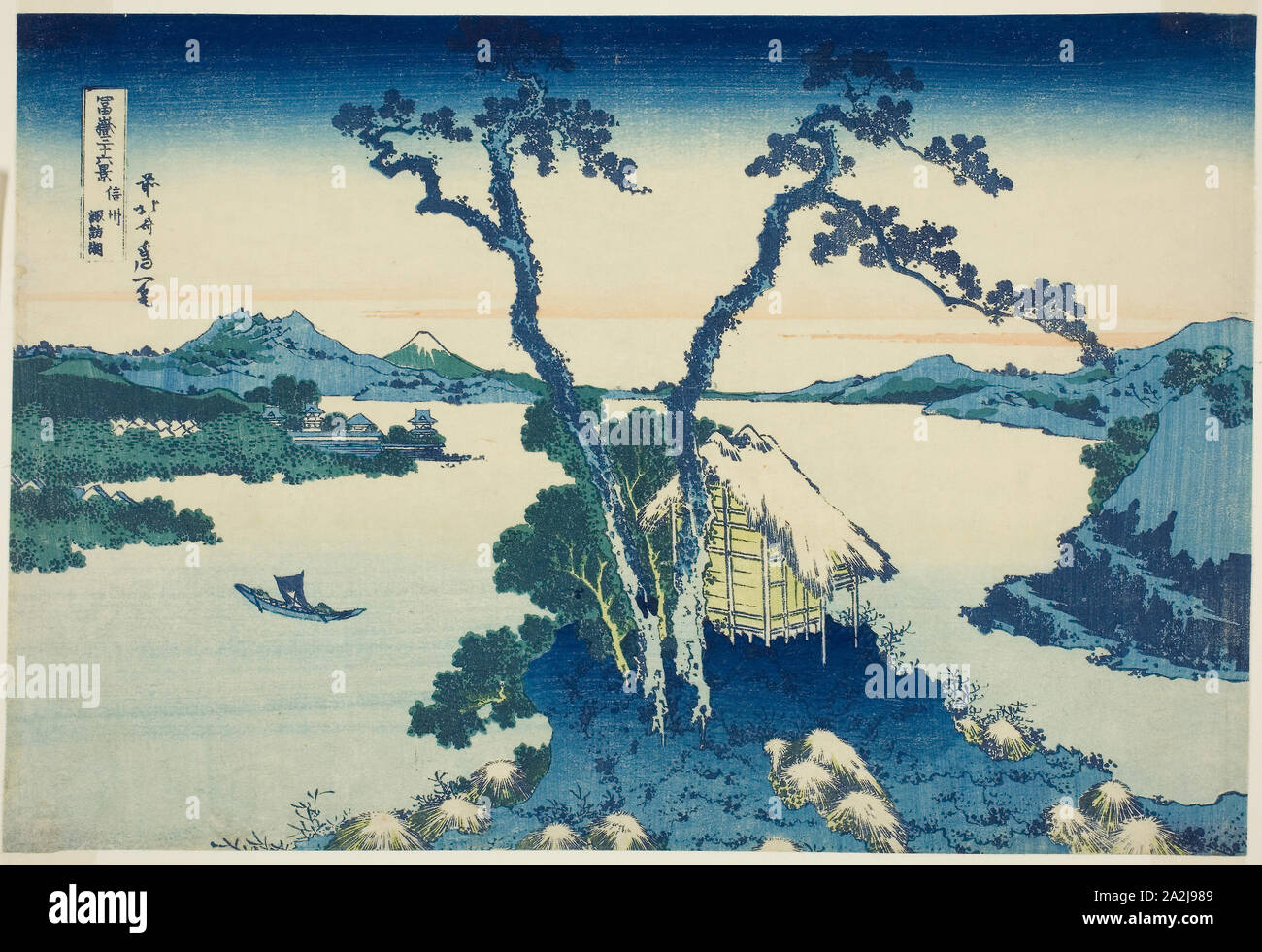 Lake Suwa in Shinano Province (Shinshu Suwako), from the series Thirty-six Views of Mount Fuji (Fugaku sanjurokkei), c. 1830/33, Katsushika Hokusai 葛飾 北斎, Japanese, 1760-1849, Japan, Color woodblock print, oban, 10 1/8 x 14 3/4 in Stock Photo