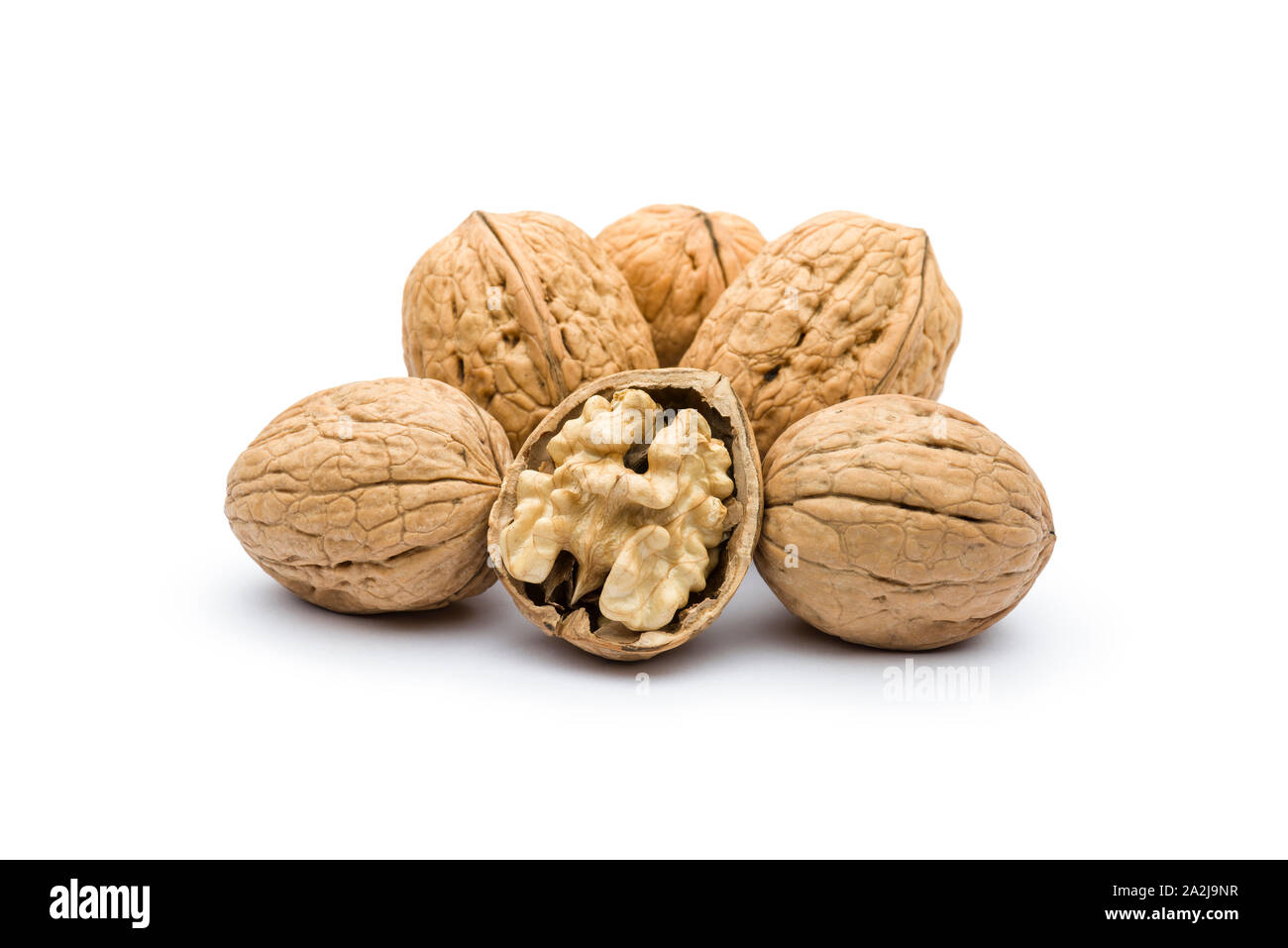 open walnut closeup on white background Stock Photo