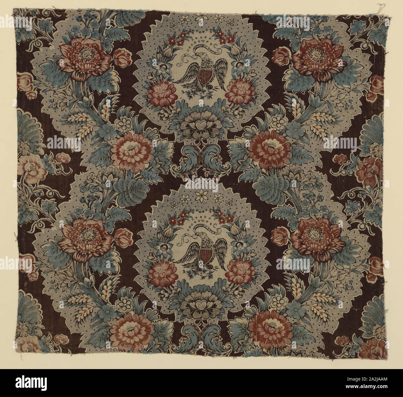 E Pluribus Unum (From the Many, One) (Furnishing Fabric), 1825/35, England, Manchester, Manchester, Cotton, plain weave, engraved roller printed, glazed, 58.6 x 62.8 cm (23 x 24 3/4 in Stock Photo