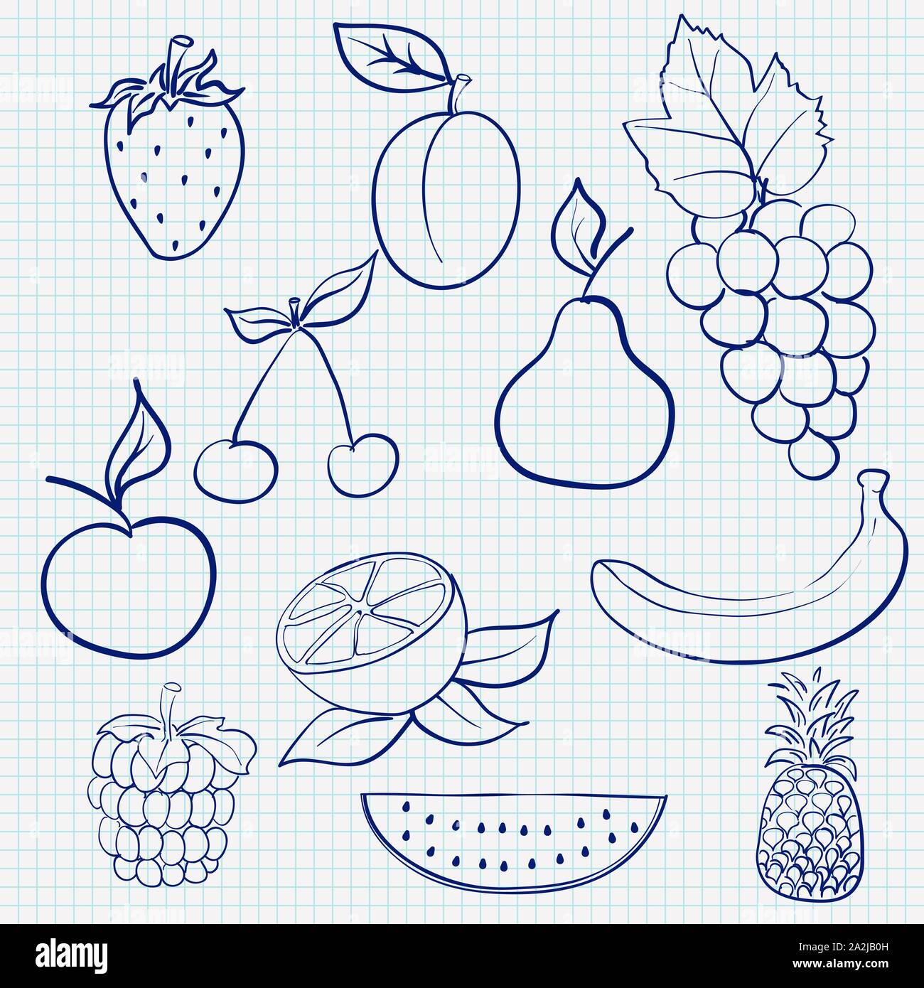 Premium Vector | Green fruits and vegetables in pencil colour sketch simple  style