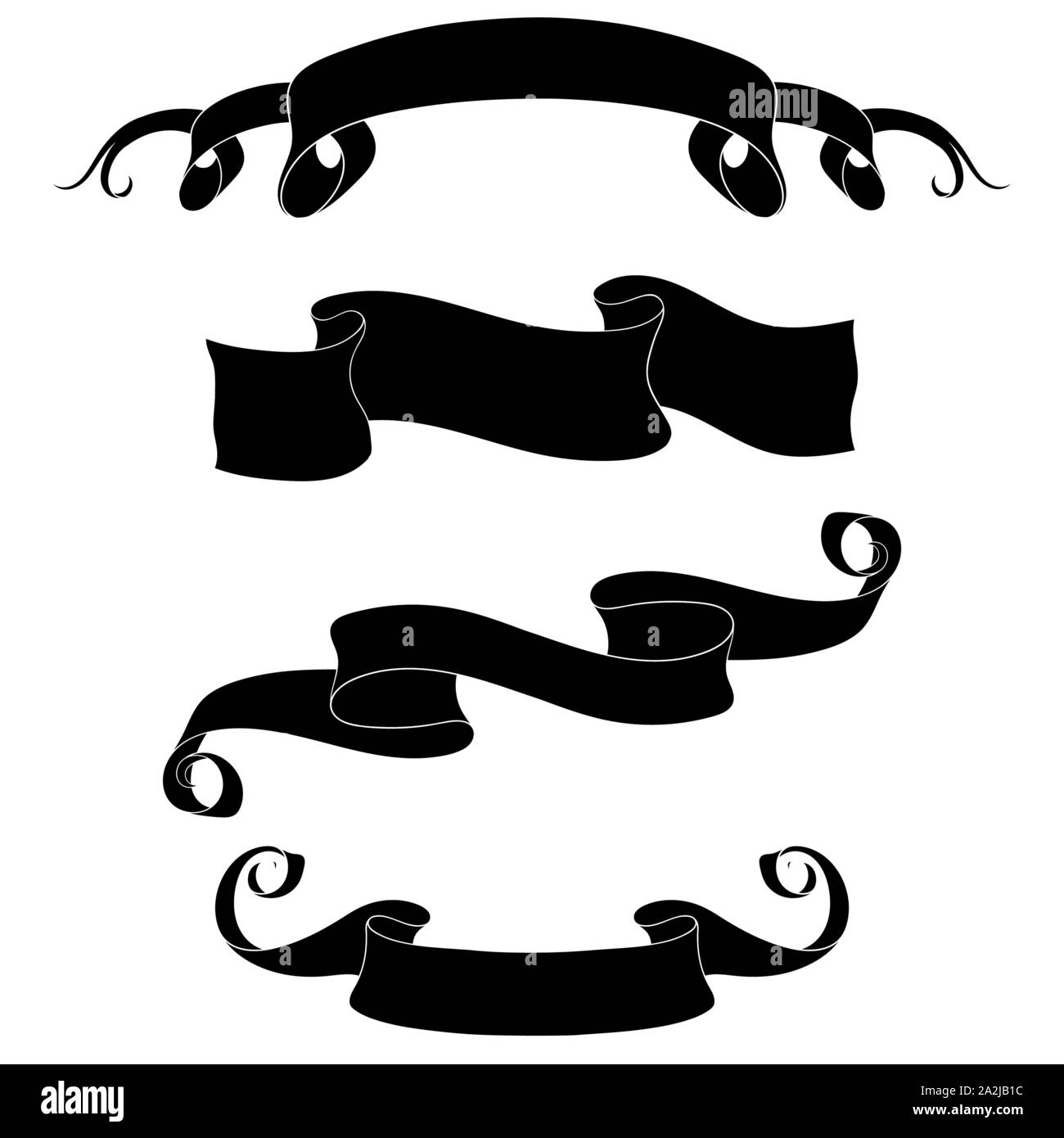 Ribbon scrolls set. Black silhouette icons Stock Vector Image & Art - Alamy