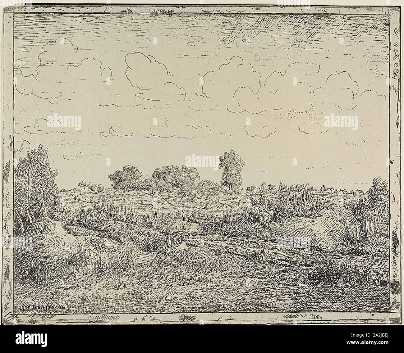 Plain at Plante à Biau, 1862, Théodore Rousseau, French, 1812-1867, France, Cliché-verre on cream wove paper, 244 × 302 mm (image), 244 × 302 mm (sheet Stock Photo