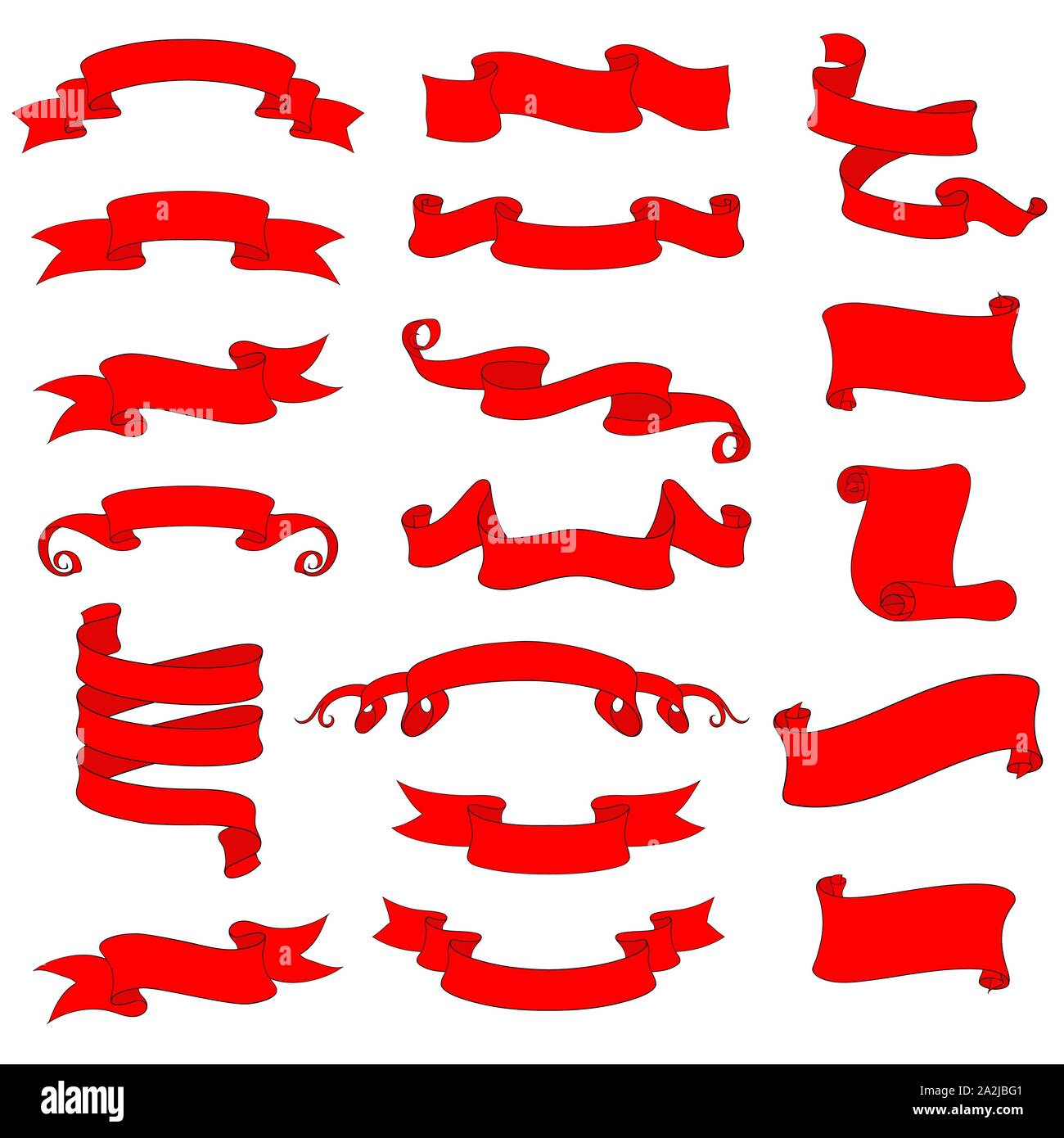 Ribbon and paper scrolls. Red icons set Stock Vector
