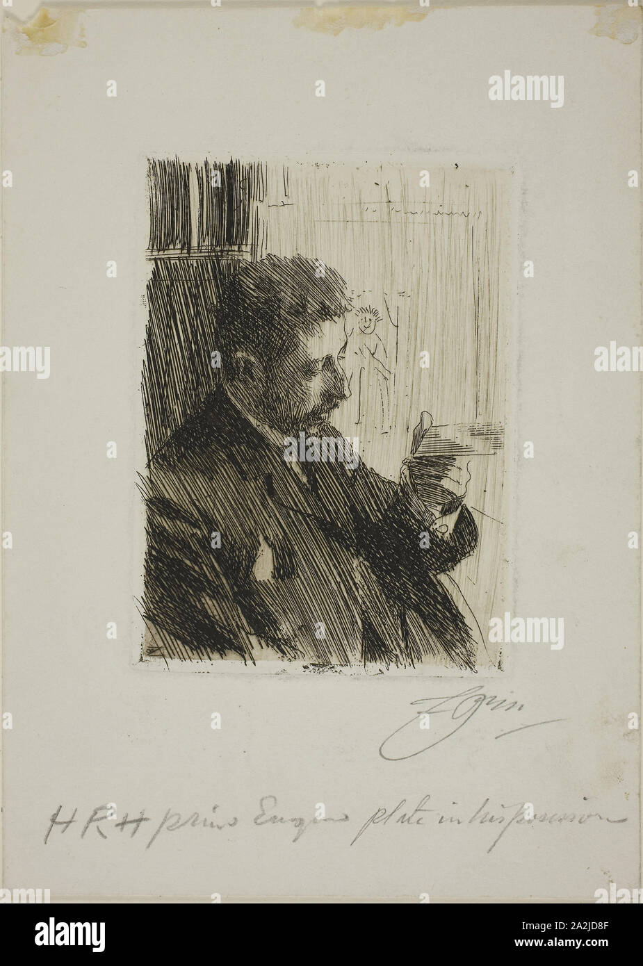 H. R. H. Prince Eugen of Sweden, 1891, Anders Zorn, Swedish, 1860-1920, Sweden, Etching on white wove paper, 134 x 96 mm (image), 140 x 102 mm (plate), 239 x 171 mm (sheet Stock Photo