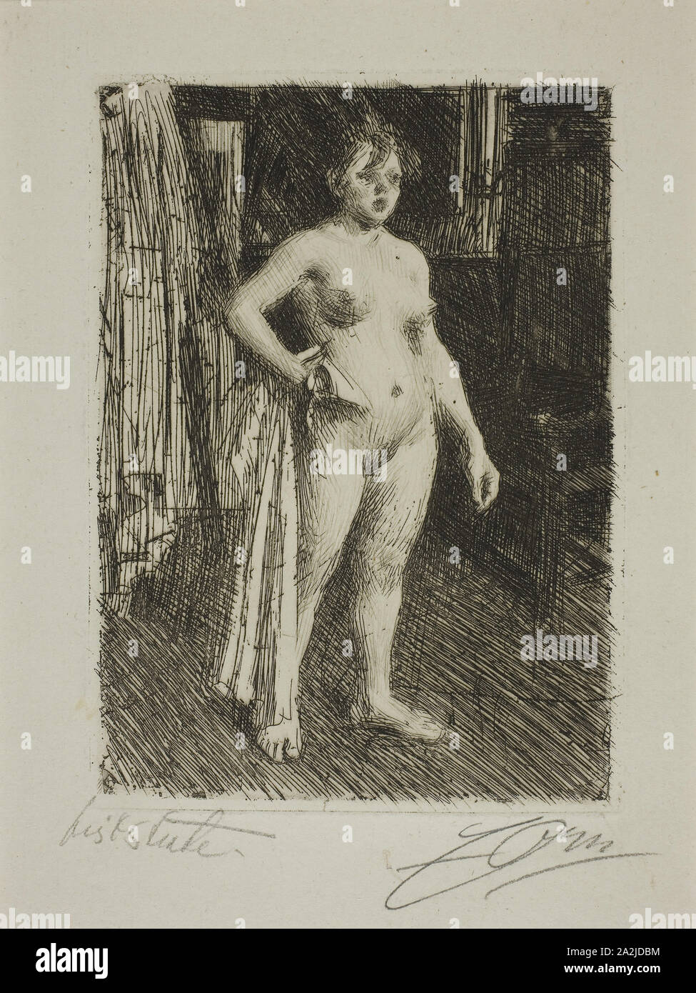 Venus de la Villette, 1893, Anders Zorn, Swedish, 1860-1920, Sweden, Etching on ivory laid paper, 135 x 96 mm (image), 139 x 101 mm (plate), 427 x 344 mm (sheet Stock Photo