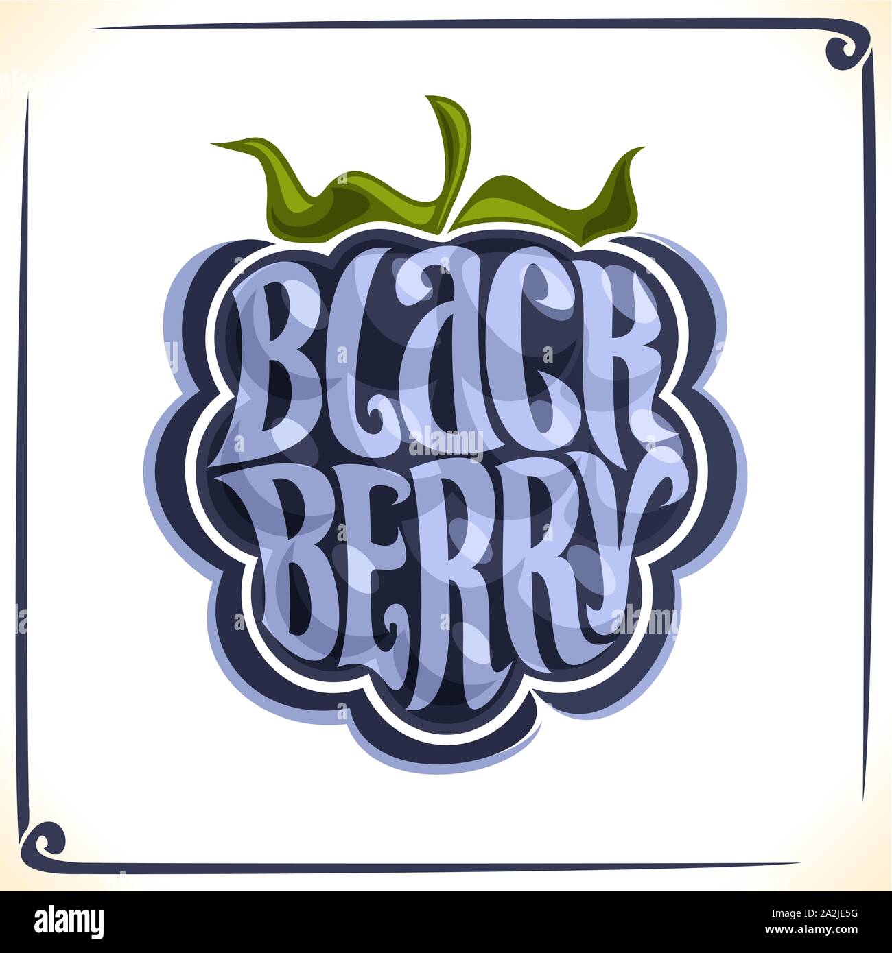 Vector logo for Blackberry, label with one whole berry for package of fresh juice or ice cream, price tag with original font for word blackberry inscr Stock Vector