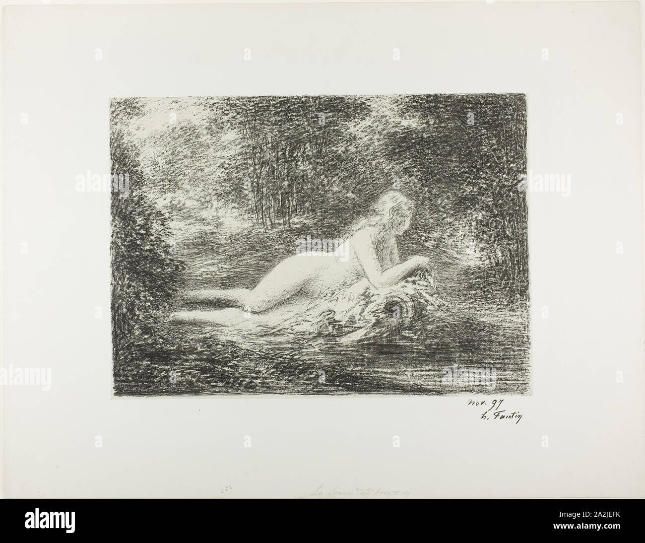 The Spring in the Woods, 1898, Henri Fantin-Latour, French, 1836-1904, France, Lithograph in black on ivory China paper laid down on white wove paper, 300 × 417 mm (image/chine), 490 × 630 mm (sheet Stock Photo