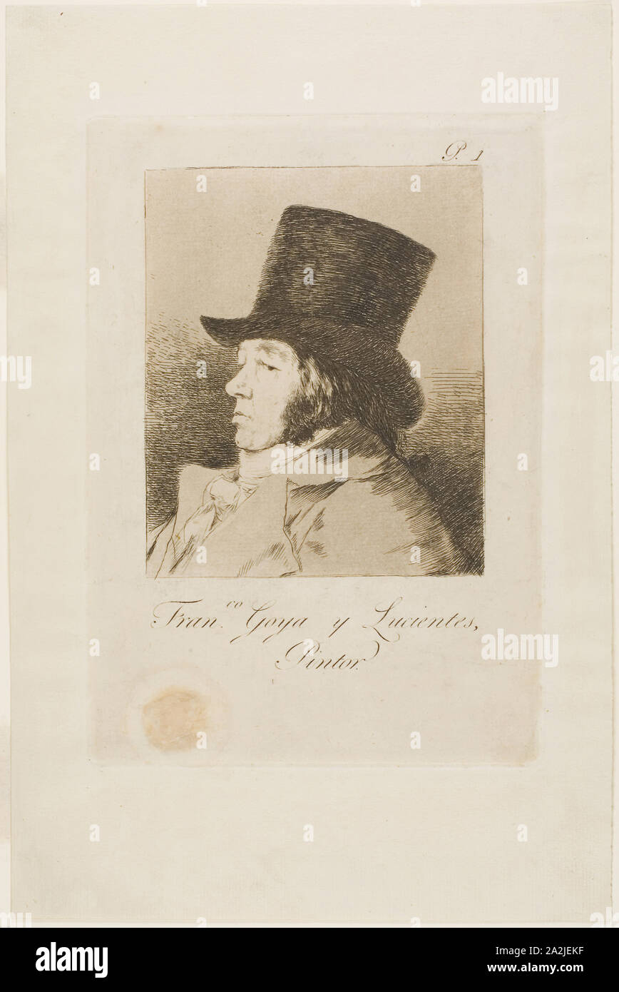 Francisco de Goya y Lucientes, Painter, plate one from Los Caprichos, 1797/99, Francisco José de Goya y Lucientes, Spanish, 1746-1828, Spain, Etching and aquatint on cream laid paper, 136 x 112 mm (image), 215 x 150 mm (plate), 303 x 200 mm (sheet Stock Photo