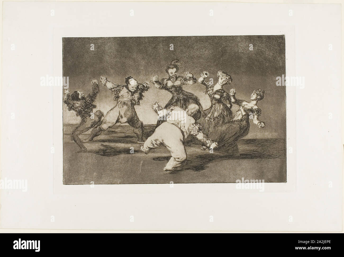 Merry Folly, from Disparates, published as plate 12 in Los Proverbios, 1816–19, published 1864, Francisco José de Goya y Lucientes, Spanish, 1746-1828, Spain, Etching, burnished aquatint, and drypoint in brown-black on ivory wove paper, 214 x 324 mm (image), 244 x 353 mm (plate), 331 x 497 mm (sheet Stock Photo
