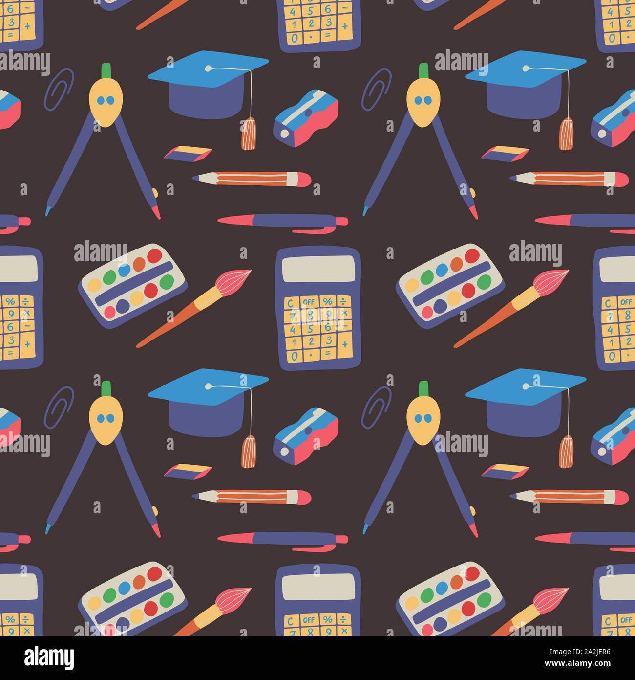 Seamless pattern back to school with hand drawn graphic elements. Learning, education backdrop. Wallpaper background. Colorful background vector. Stock Vector