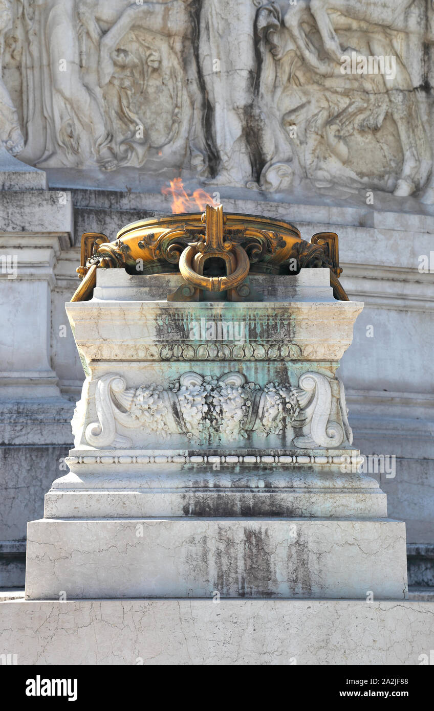 Eternal Flame at the Altare della Patria monument in Rome, Italy Stock Photo