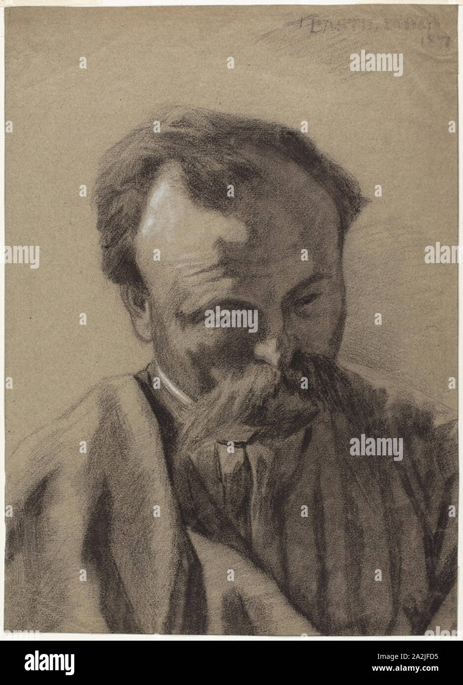 Self-Portrait, c. 1877, Jules Bastien-Lepage, French, 1848-1884, France, Black chalk heightened with white chalk, on gray laid paper, 337 × 243 mm Stock Photo