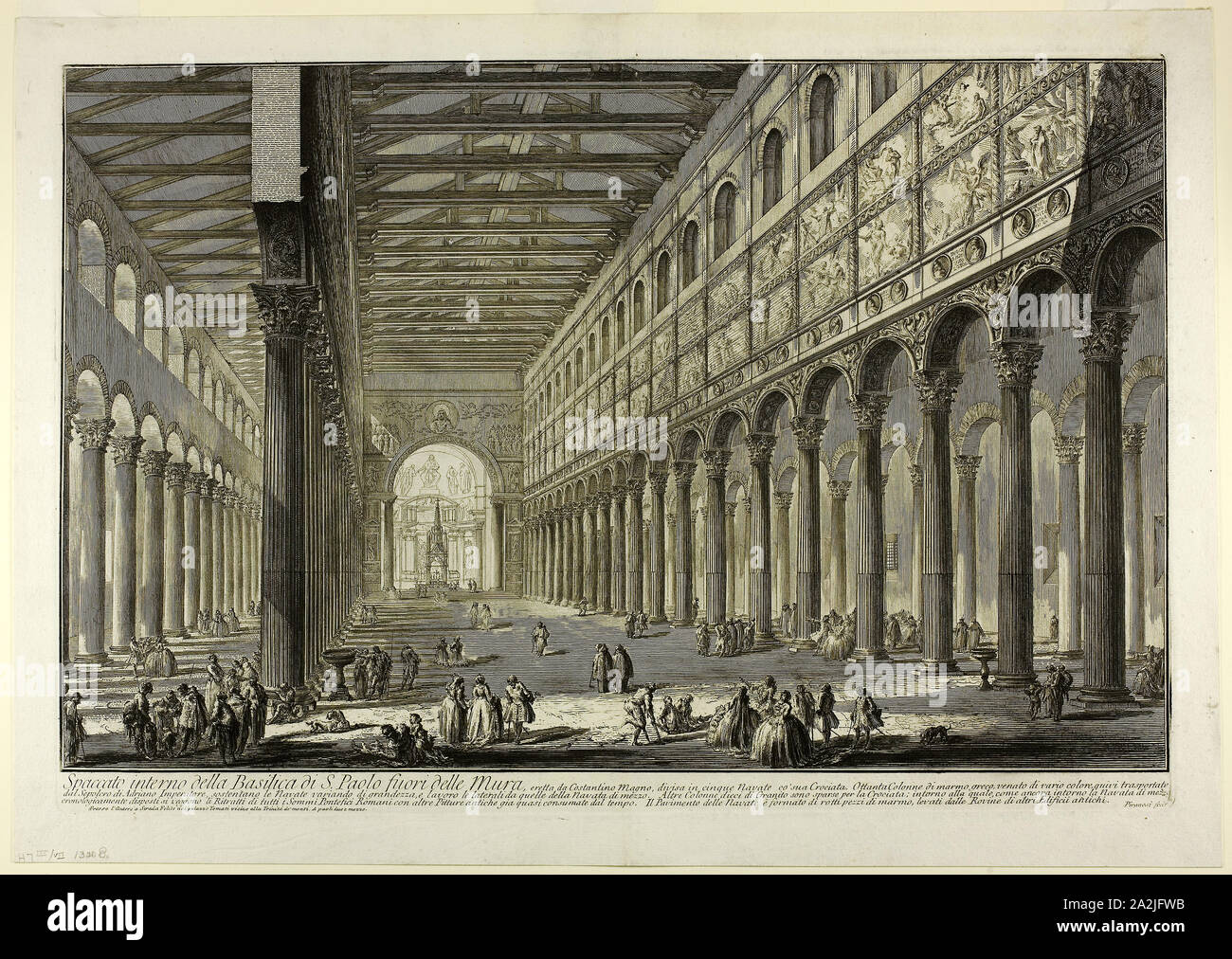 Cut-away view of the interior of the Basilica of S. Paolo fuori delle Mura [St. Paul outside the Walls], from Views of Rome, 1749, Giovanni Battista Piranesi, Italian, 1720-1778, Italy, Etching on heavy ivory laid paper, 392 x 609 mm (image), 415 x 613 mm (plate), 470 x 662 mm (sheet Stock Photo