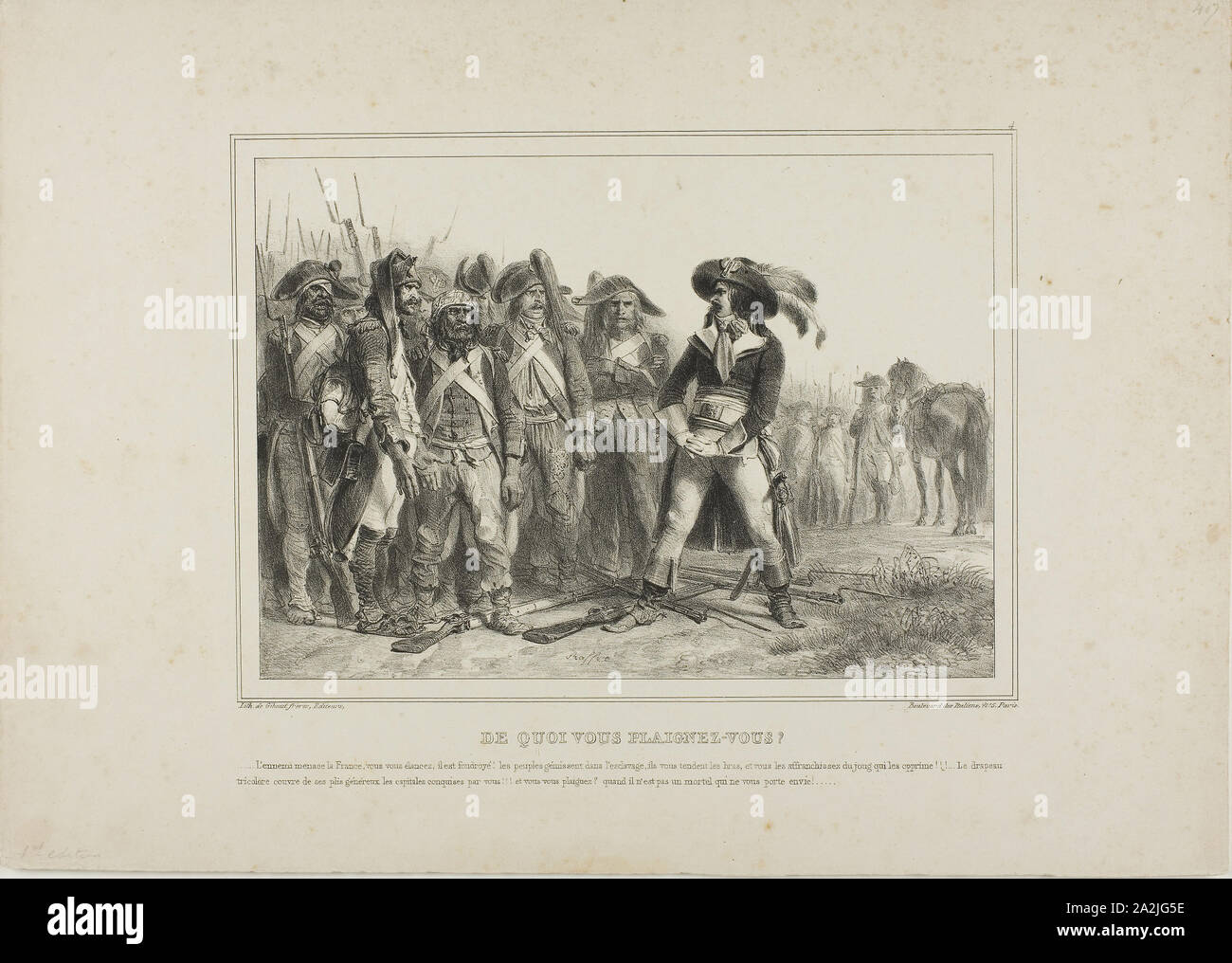 Of what do you have to complain?, 1836, Denis Auguste Marie Raffet, French,  1804-1860, France, Lithograph in black on ivory wove paper, 167 × 237 mm  (image), 282 × 397 mm (sheet Stock Photo - Alamy