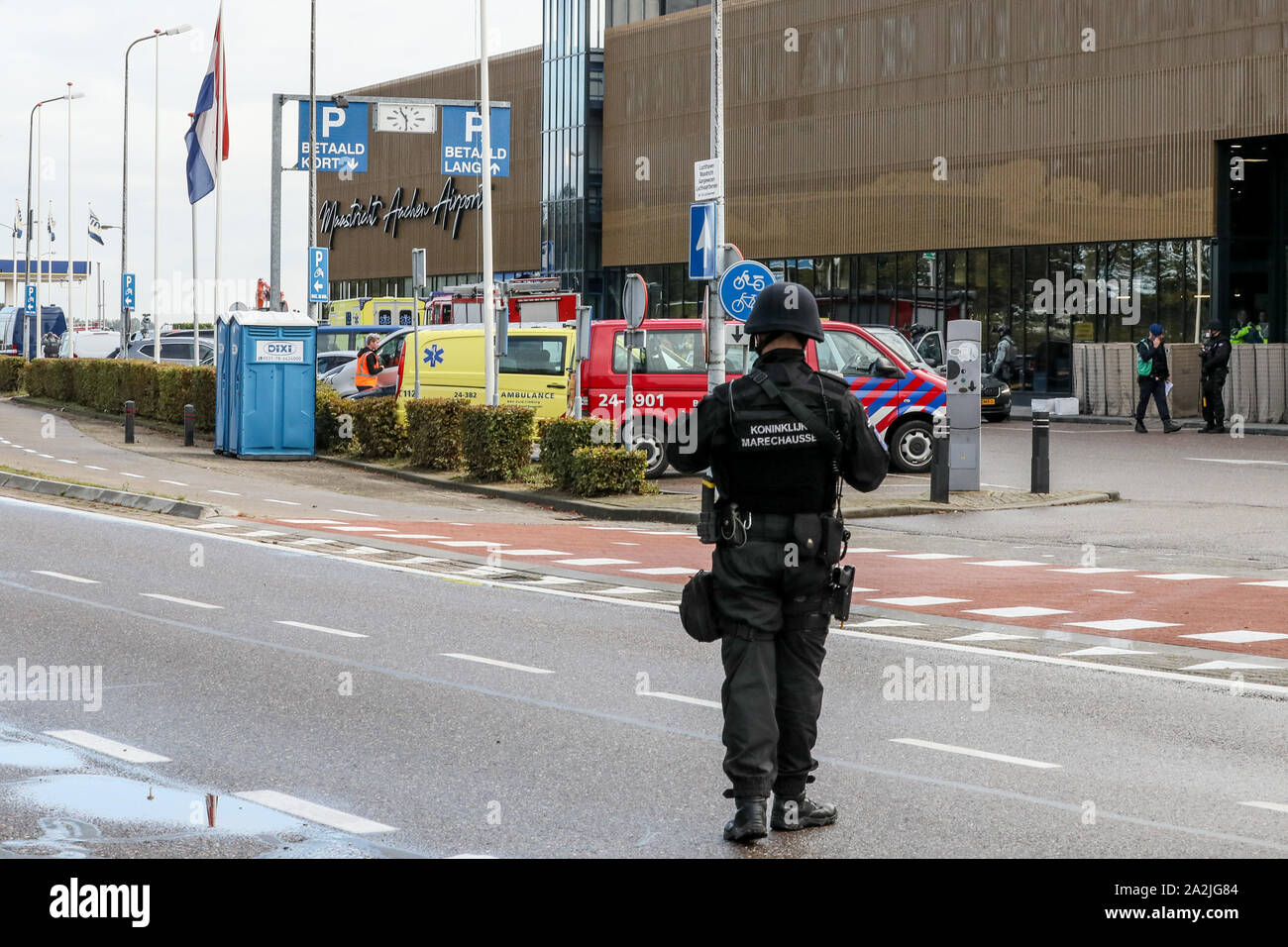 Maastricht, Netherlands. 03rd Oct, 2019. MAASTRICHT, Aachen Airport, 03-10-2019, terrorisme-oefening op Maastricht Aachen Aiport. overview Credit: Pro Shots/Alamy Live News Stock Photo