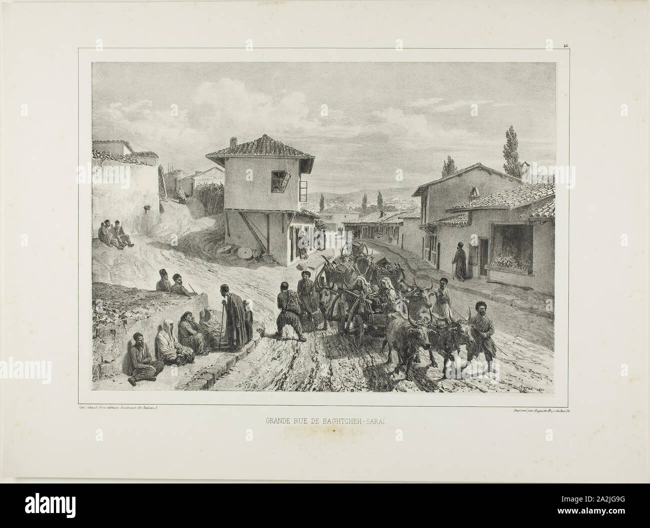 The Main Street of Baghtcheh-Saraï, Crimea, August 19, 1837, 1841, Denis Auguste Marie Raffet (French, 1804-1860), printed by Auguste Bry (French, 19th century), published by Chez Gihaut Frères (French, 19th century), France, Lithograph in black on ivory chine laid down on ivory wove paper, 232.5 × 327 mm (image), 235 × 330 mm (primary support), 339 × 456 mm (secondary support Stock Photo