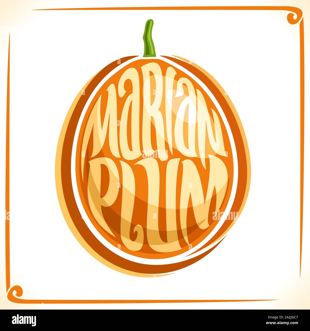 Vector logo for Marian Plum, label with one maprang for package of fresh juice or ice cream, price tag with original font for words marian plum inscri Stock Vector