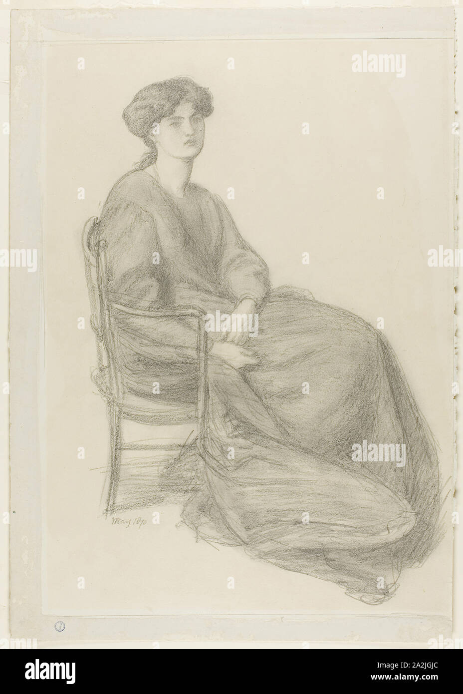 Mrs. William Morris Seated in Chair, May 1870, Dante Gabriel Rossetti, English, 1828-1882, England, Graphite, with stumping, on ivory wove paper, 505 × 355 mm Stock Photo