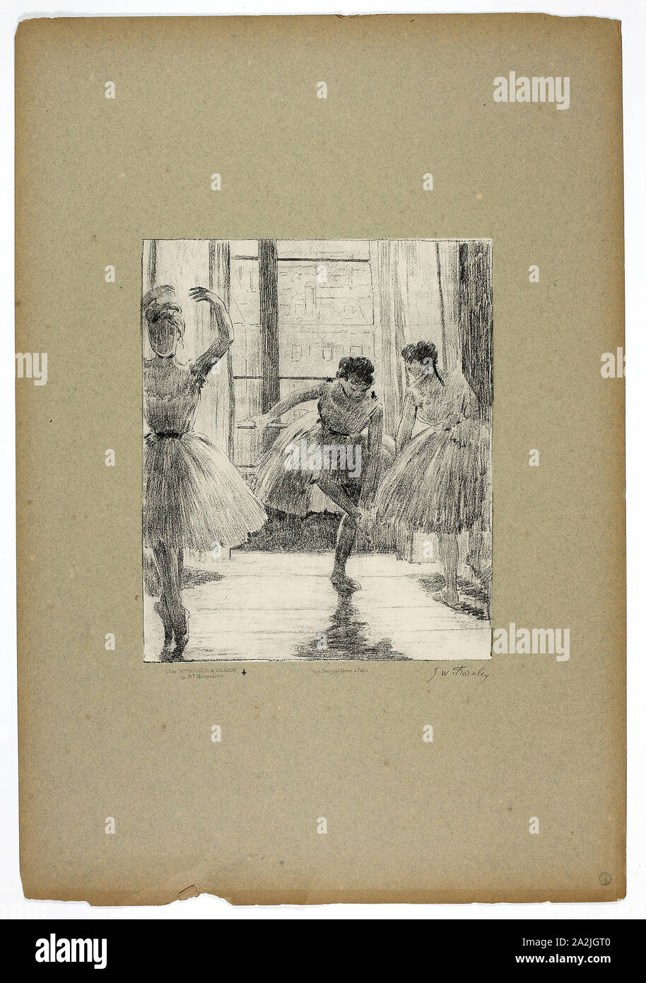 Before the Ballet Class, 1889–90, Georges-William Thornley (French, 1857-1935), after Edgar Degas (French, 1834-1917), printed by Atelier Becquet (French, 19th century), published by Boussod, Valadon, & Company (French, 18th-19th century), France, Lithograph in black on paper, 271 × 223 mm (image),  568 × 397 mm (sheet Stock Photo