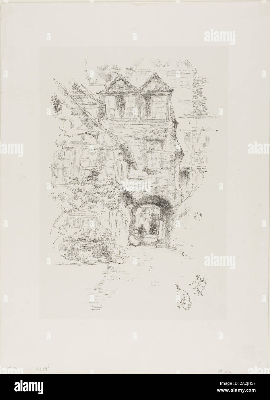 The Priest’s House, Rouen, 1894/95, James McNeill Whistler, American, 1834-1903, United States, Transfer lithograph in black with stumping and scraping, on off-white chine, laid down on white plate paper, 241 x 160 mm (image), 255 x 176 mm (primary support), 345 x 251 mm (secondary support Stock Photo
