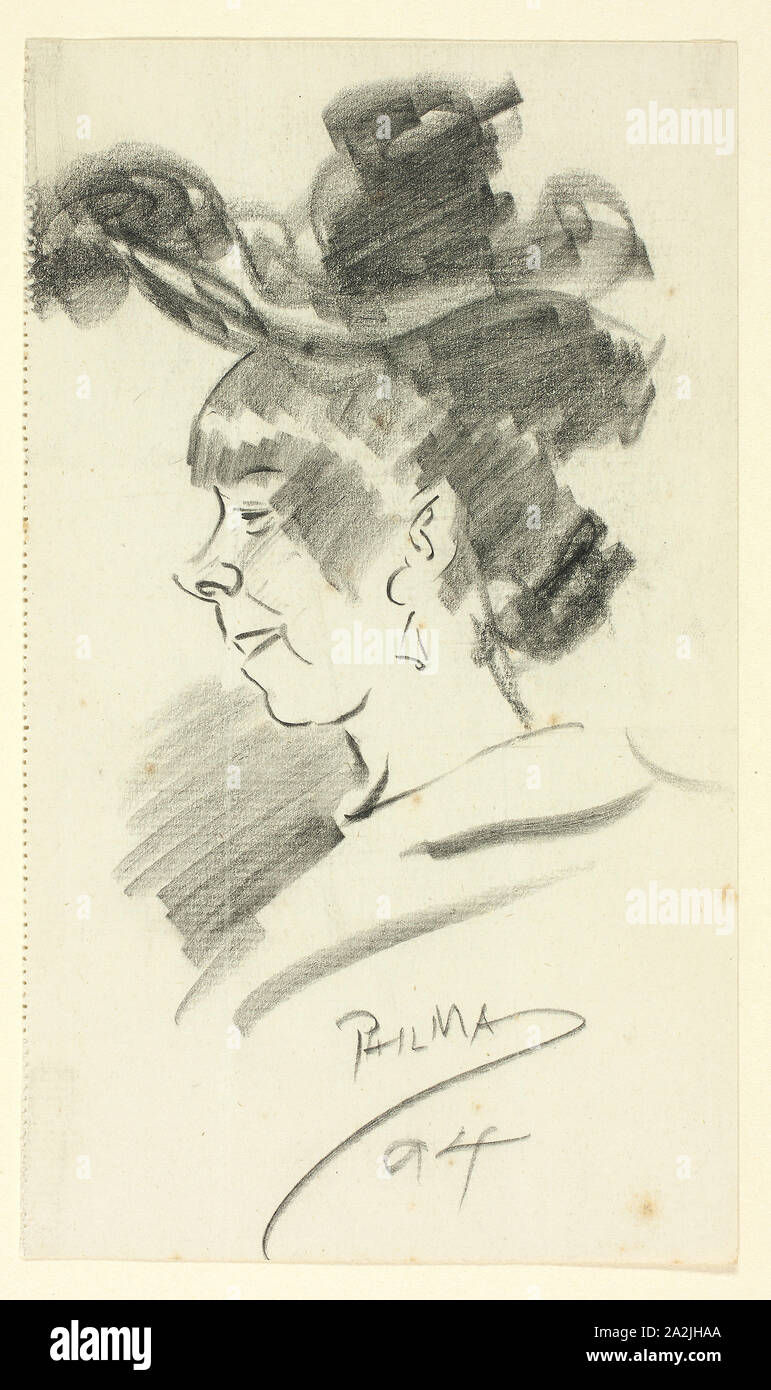 Profile of a Woman, 1894, Philipp William May, English, 1864-1903, England, Graphite on ivory laid paper, 178 × 104 mm Stock Photo