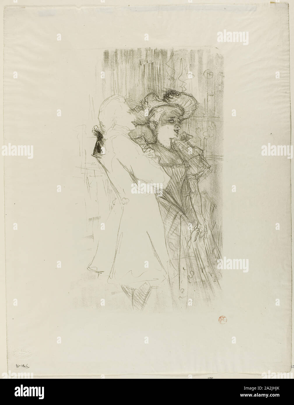 Lender and Auguez in La Chanson de Fortunio, 1895, Henri de Toulouse-Lautrec, French, 1864-1901, France, Color lithograph on ivory wove paper, 372 × 232 mm (image), 516 × 401 mm (sheet Stock Photo