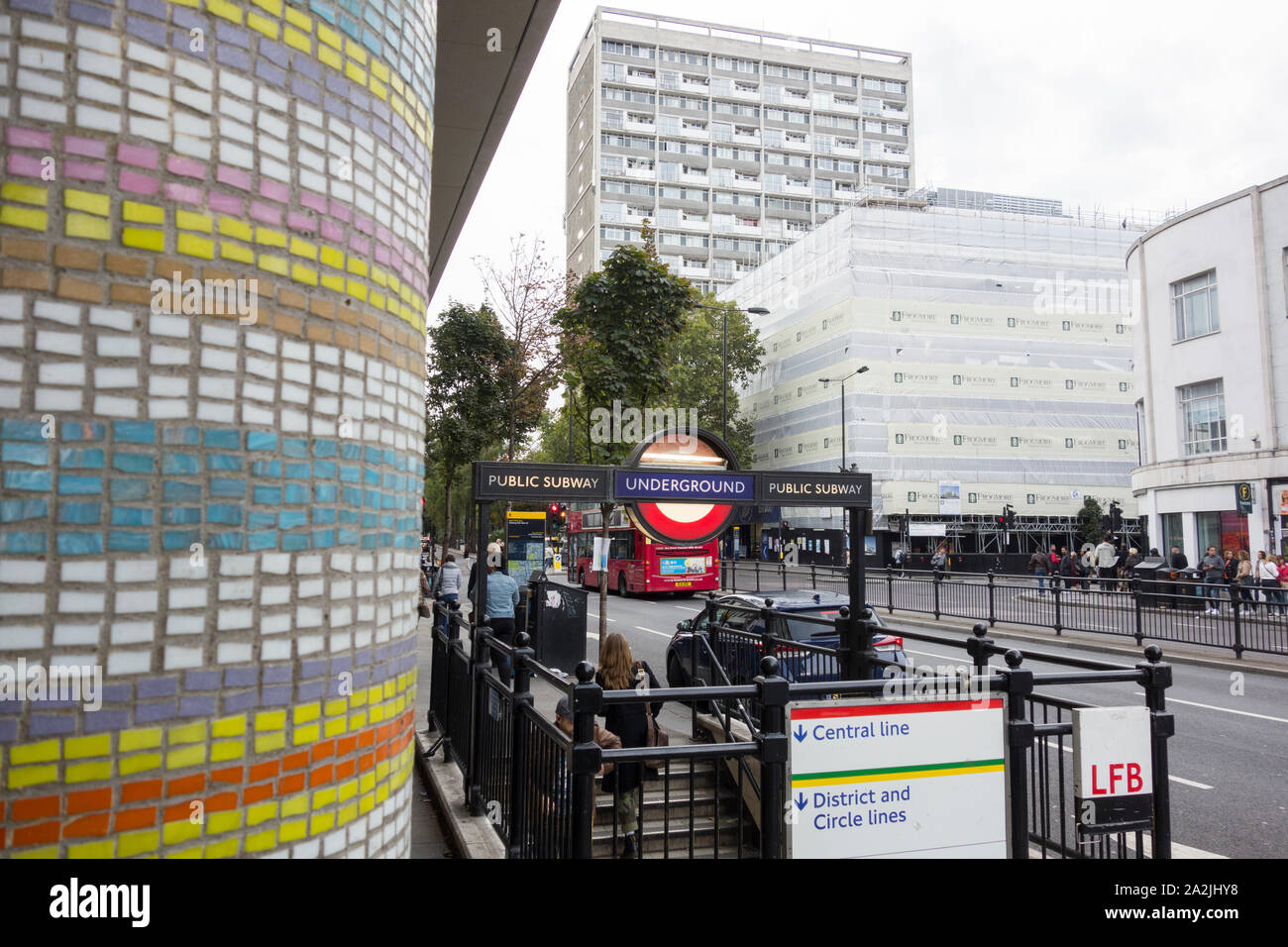 Entrance to Notting Hill Gate underground station and subway Stock Photo