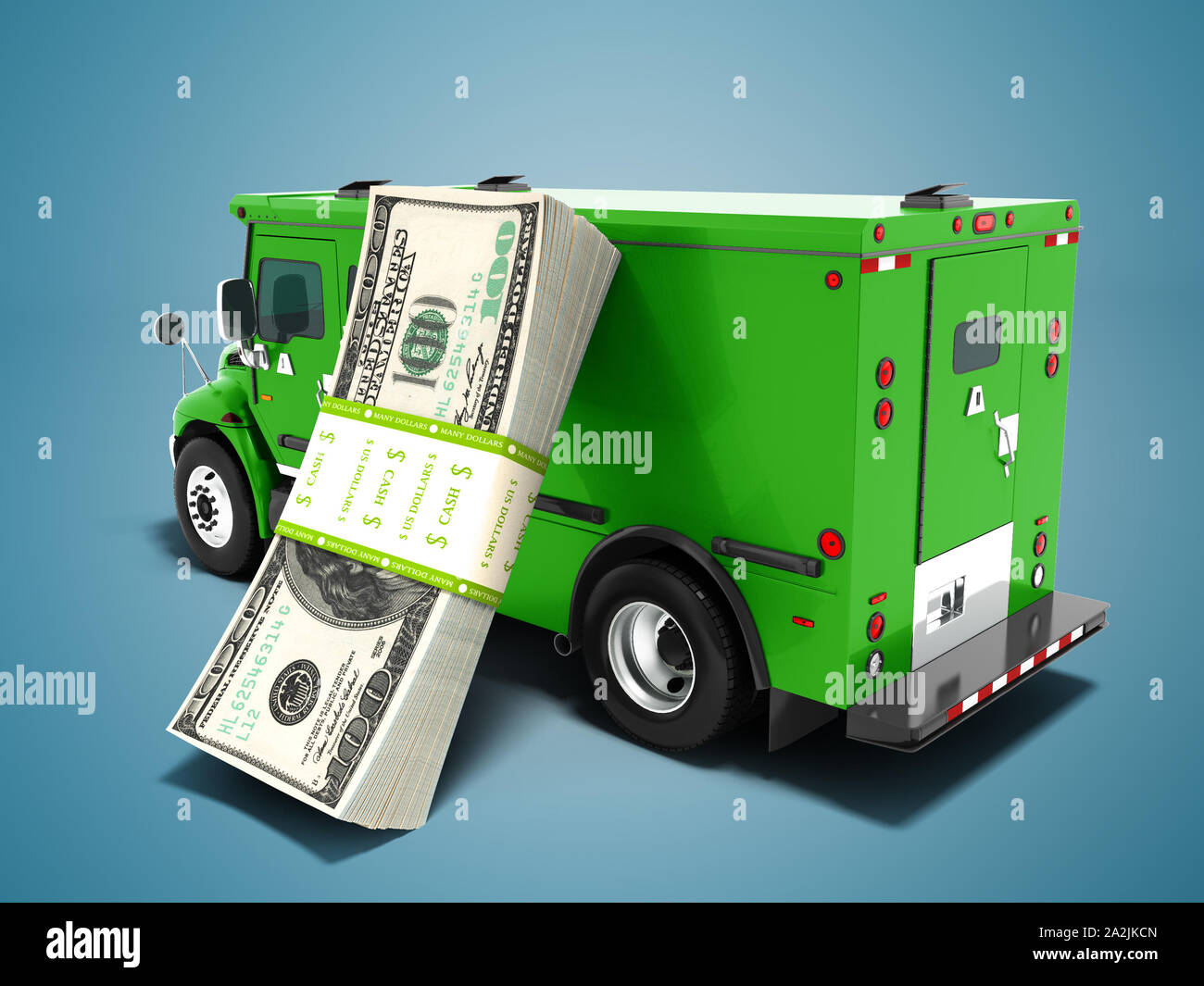 Modern transport concept stack of dollars in green cargo bank with