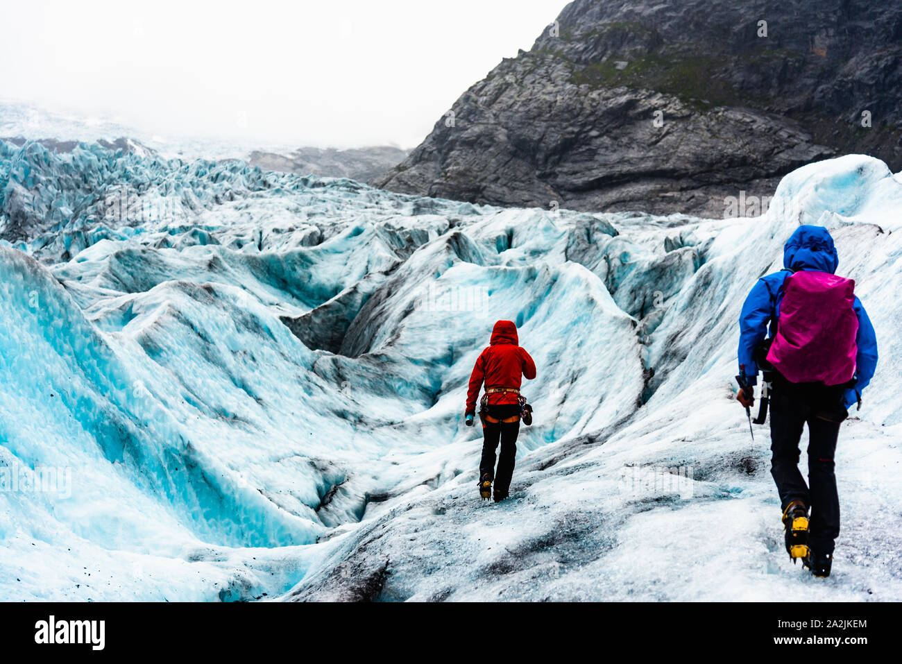 Nigardsbreen,Norway, August 17 2018:Tourists visit the Nigardsbreen Glacier. Stock Photo