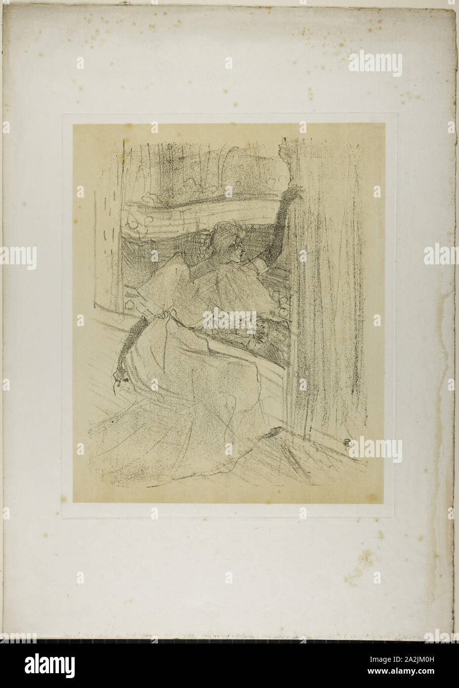 Yvette Guilbert Taking a Bow, from Yvette Guilbert, 1898, Henri de Toulouse-Lautrec, French, 1864-1901, France, Lithograph with beige tint stone, on ivory laid paper, 324 × 265 mm (image), 541 × 387 mm (sheet Stock Photo