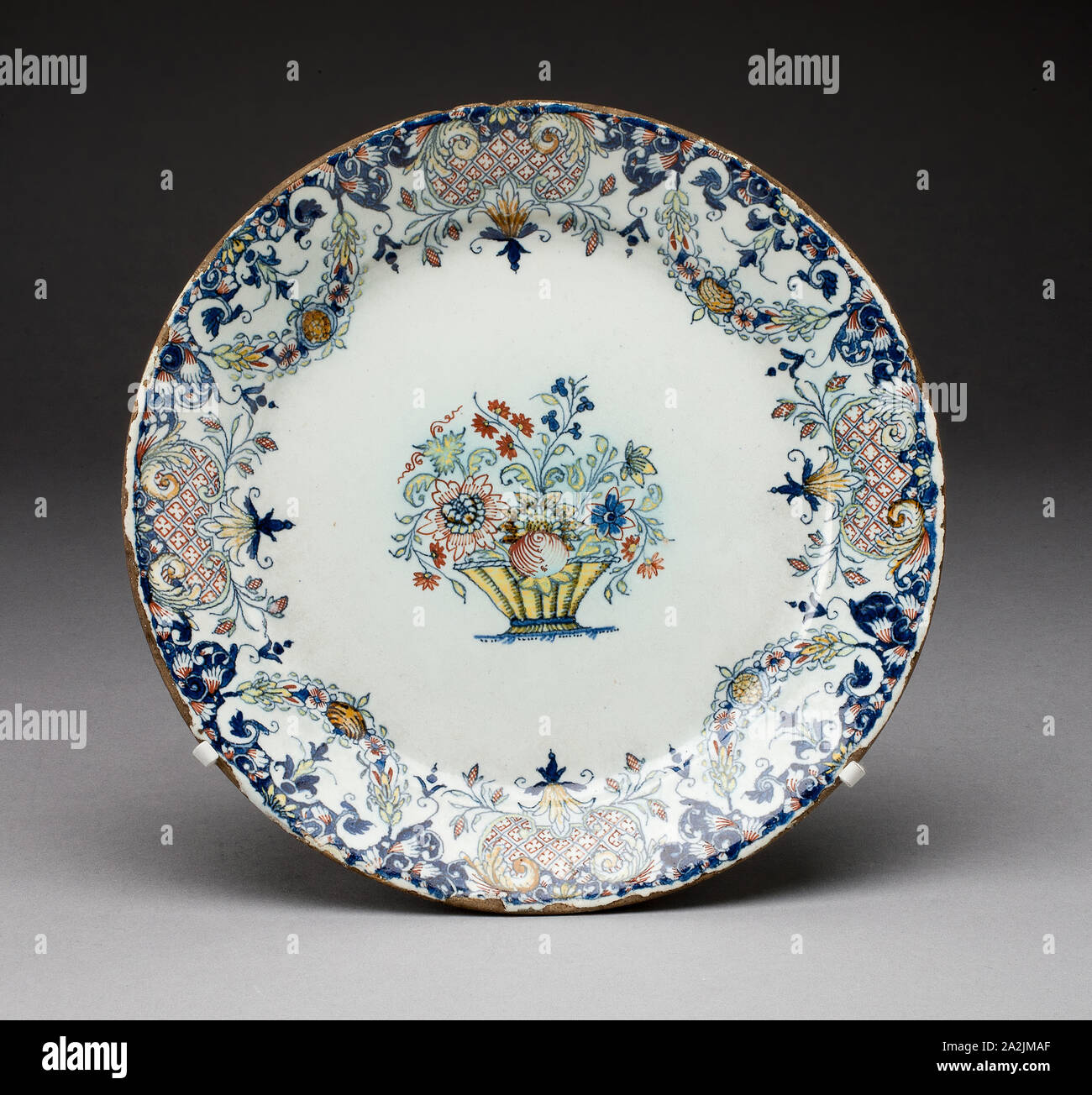 Plate, c. 1770, Rouen Potteries, French, 1526-1847, Rouen, Tin-glazed earthenware (faience), 2.9 × 24 cm (1 1/8 × 9 7/16 in Stock Photo