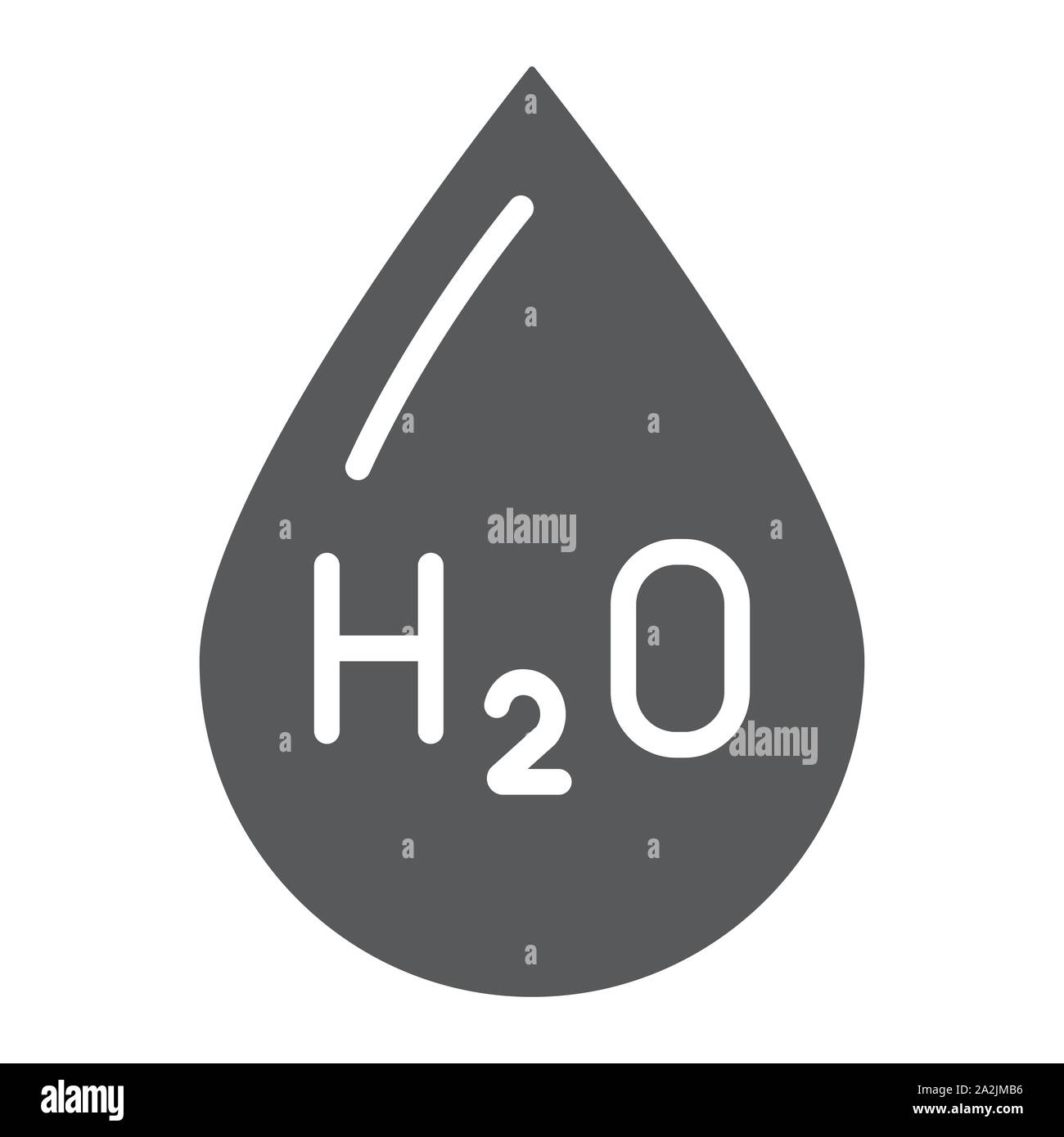 Water formula glyph icon, chemical and water, h2o drop sign, vector graphics, a solid pattern on a white background. Stock Vector