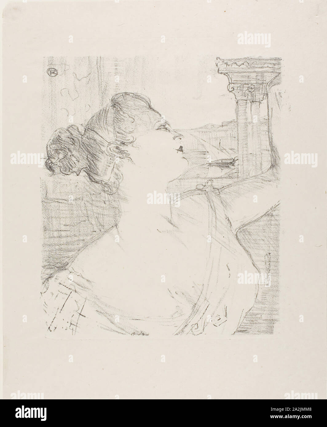Sybil Sanderson, from Treize Lithographies, 1898, published before 1906, Henri de Toulouse-Lautrec, French, 1864-1901, France, Lithograph on ivory laid paper, 274 × 244 mm (image), 391 × 317 mm (sheet Stock Photo