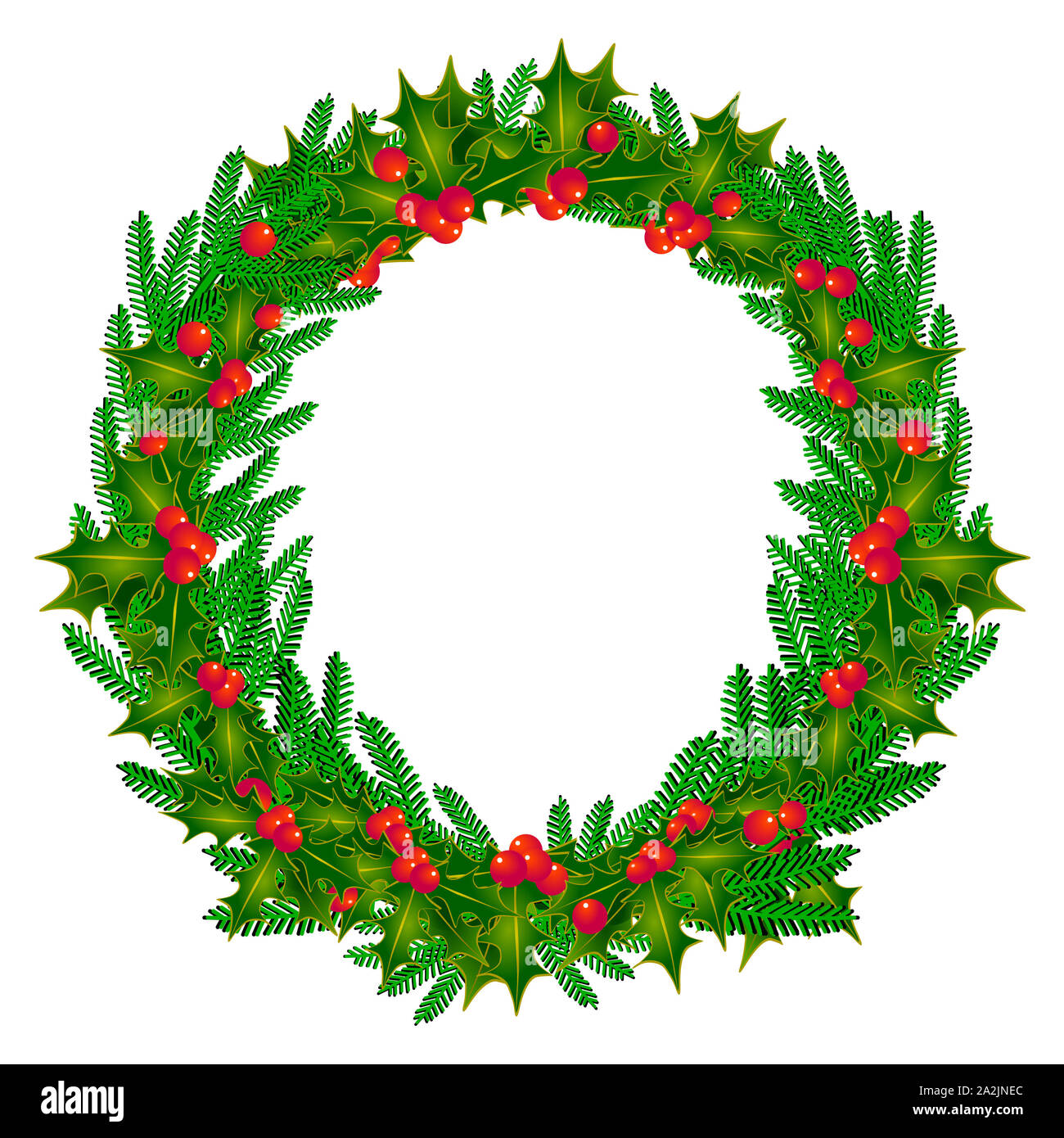 Holly wreath with red fruits illustration Stock Photo Alamy