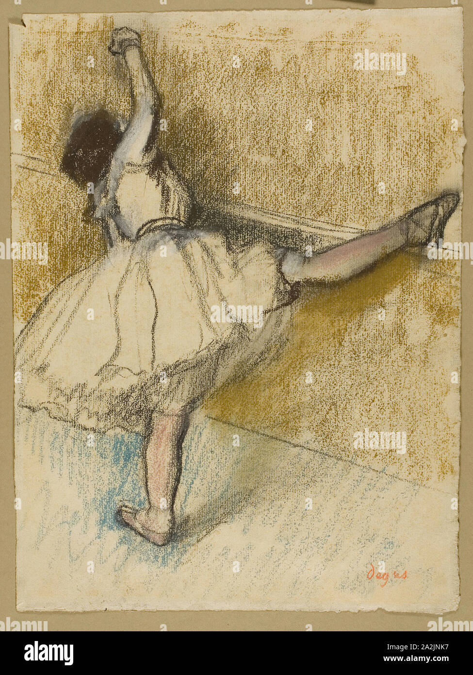 Dancer Stretching at the Bar, 1877/80, Edgar Degas, French, 1834-1917, France, Pastel with estompe on cream laid paper, 318 × 240 mm Stock Photo