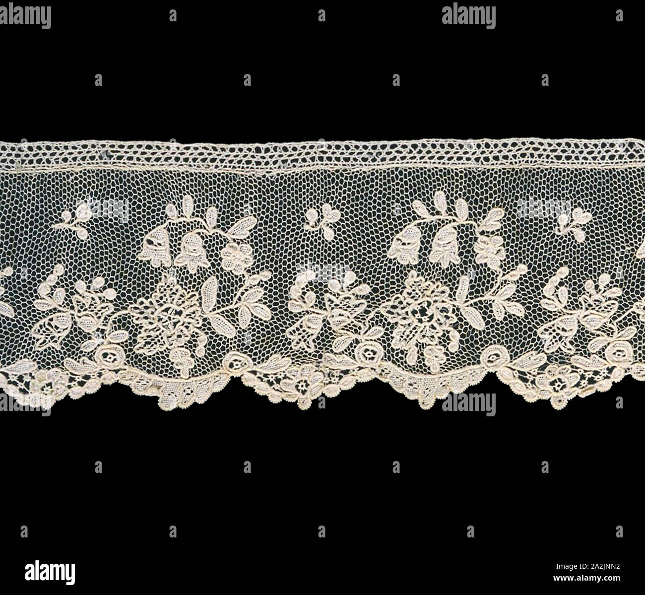 Borders, 1820s/30s, France, Linen and horsehair, needle lace of a type known as "Point D'Aleçon Stock Photo