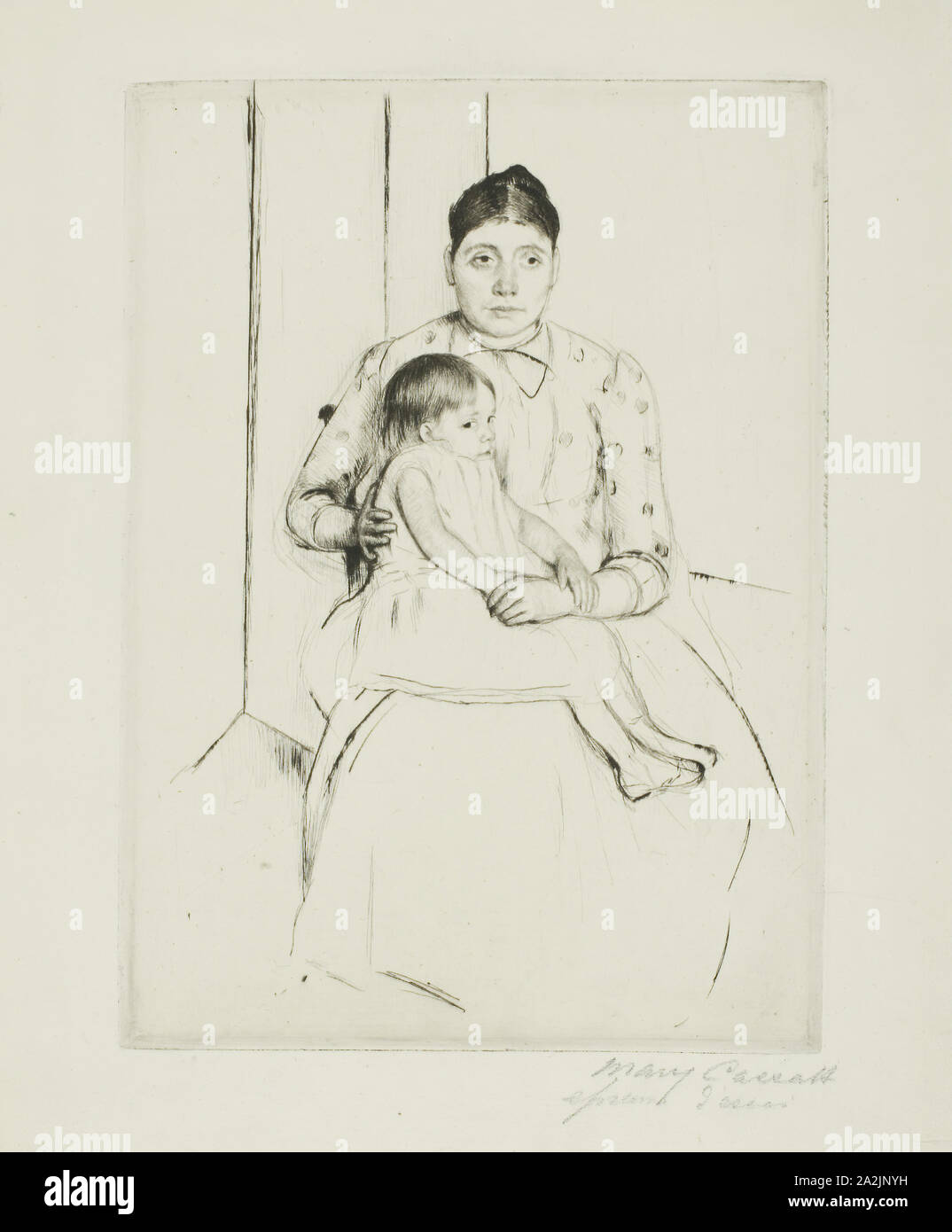 Repose, 1890, Mary Cassatt, American, 1844-1926, United States, Etching on ivory laid paper, 231 x 168 mm (image/plate), 307 x 239 mm (sheet Stock Photo