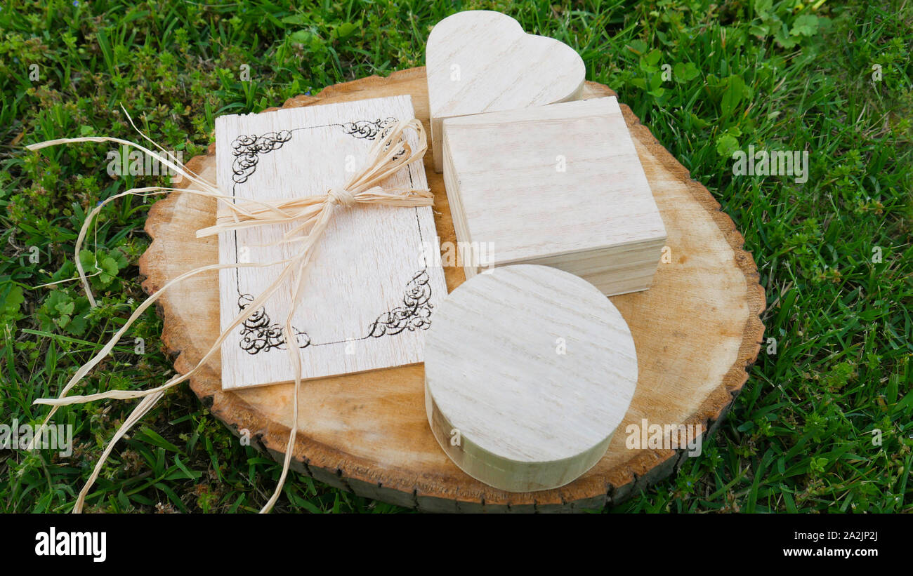Eco Wooden Decorations A Wooden Greeting Card And A Closed Gift