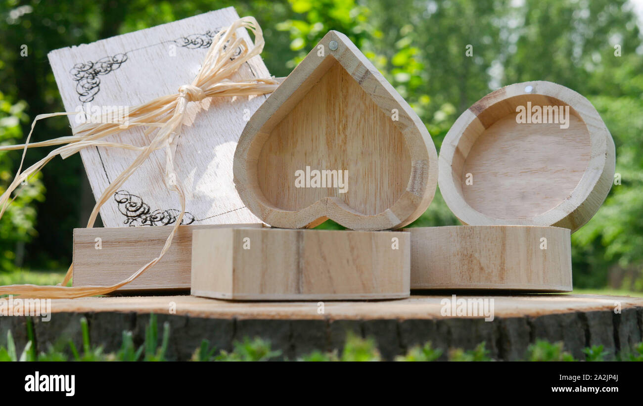Eco Wooden Decorations A Wooden Greeting Card And A Open Gift